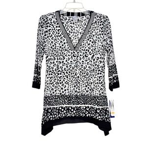 NWT Peter Nygard Black and White Animal Print Top